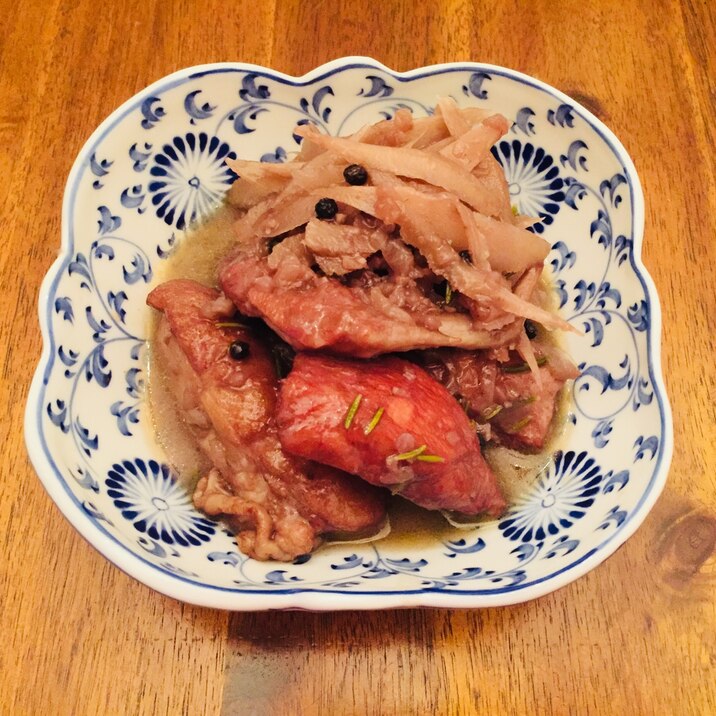 さっぱり 鶏肉とごぼうの赤ワイン煮